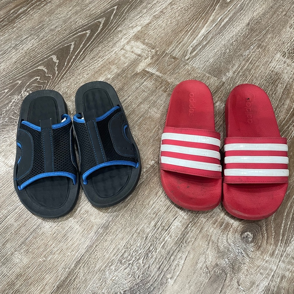 Adidas Kids Slide Sandals - Black and Blue, Red and White